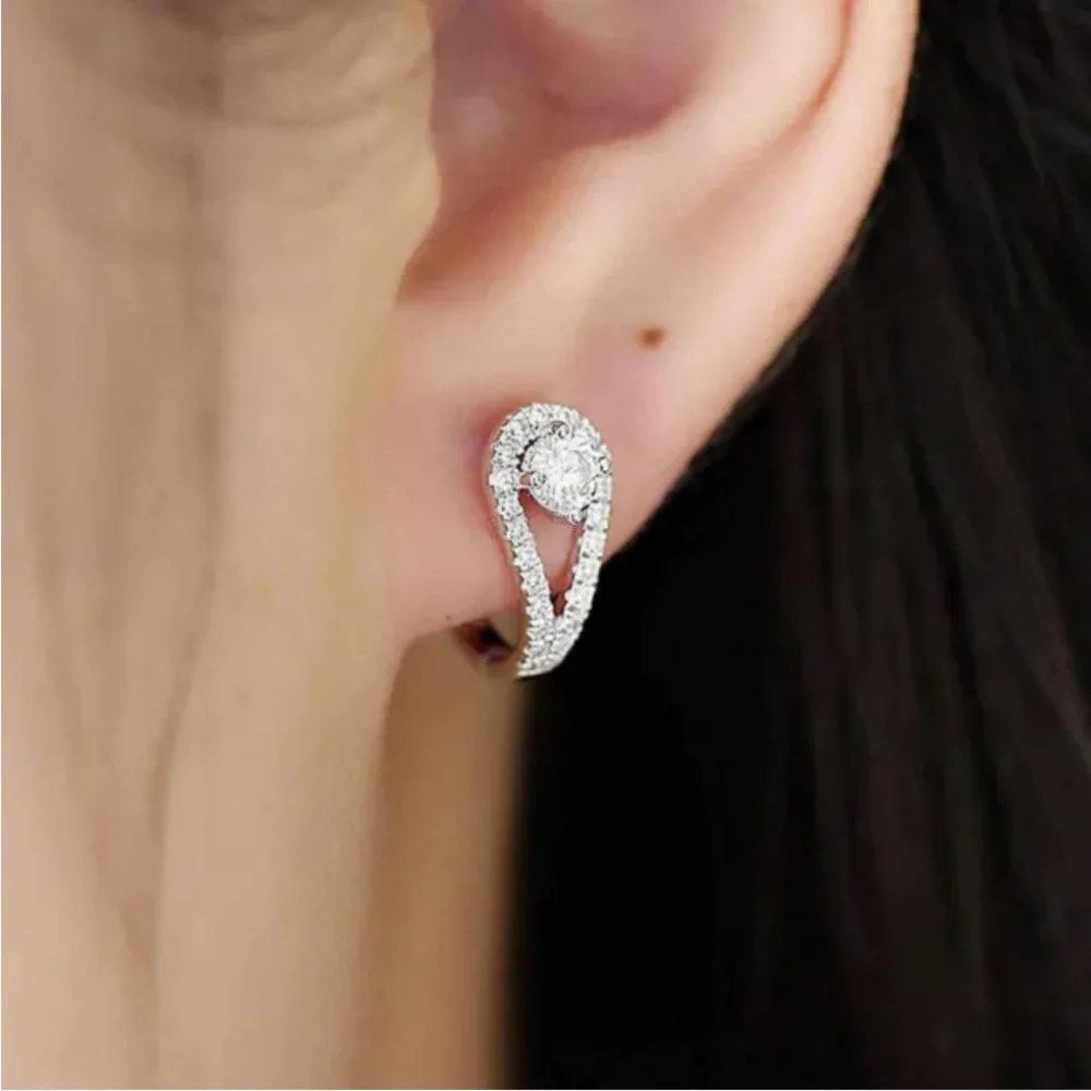 New Sterling Silver White Sapphire Huggies